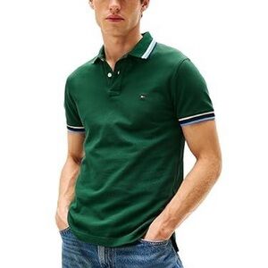Tommy Hilfiger Dark Green Polo with Contrast Stripe Trim